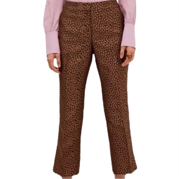 KATE SPADE Flora Animal Pront Jacquard Cropped Kick Flare Trousers Size 2 NEW - Picture 1 of 4